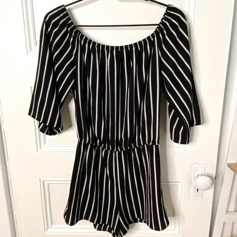 Black and White Striped Romper